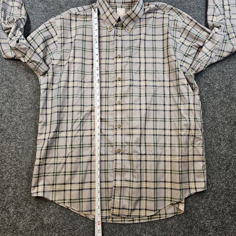 Brooks Brothers Mens XL Plaid Button Down Shirt 100% Cotton Non Iron Gray Green - Picture 6 of 8
